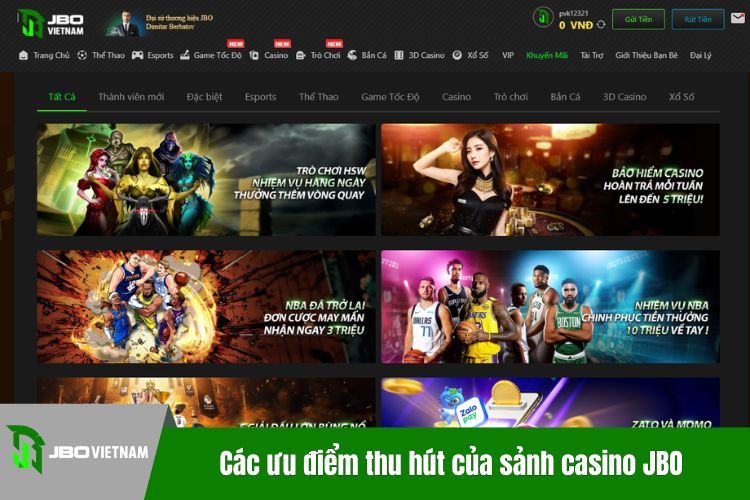 Các ưu điểm thu hút của sảnh casino JBO