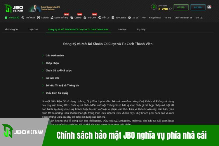 Chính sách bảo mật JBO nghĩa vụ phía nhà cái