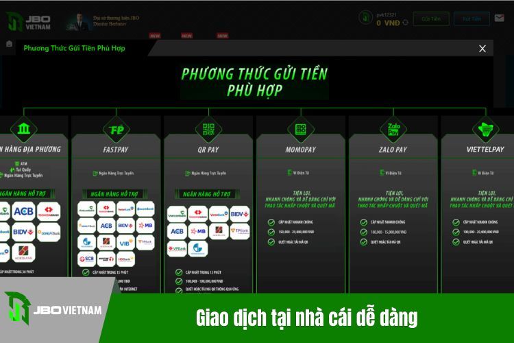 Giao dịch tại nhà cái dễ dàng trong phần giới thiệu JBO