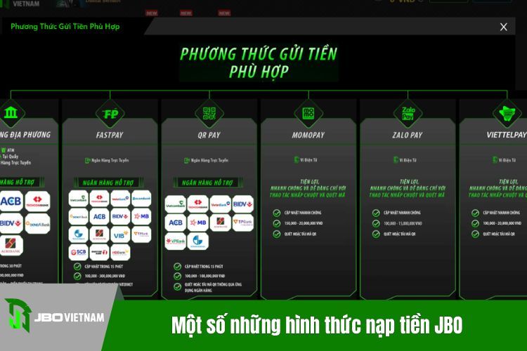 Một số những hình thức nạp tiền JBO