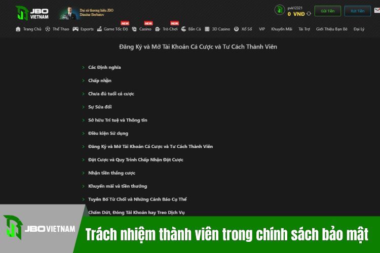 Trách nhiệm của thành viên trong chính sách bảo mật JBO